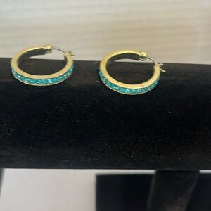 Heidi Daus Gold and Blue Hoop Earrings with Turquoise Accents